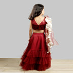 Pink Cow Fashions Velvet Choli With Net Ghagra & Frill Dupatta | Grocsy