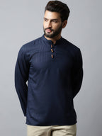 Even Apparels Navy blue Color Pure Cotton Men's Kurta With Side Placket (CHK082) | Grocsy