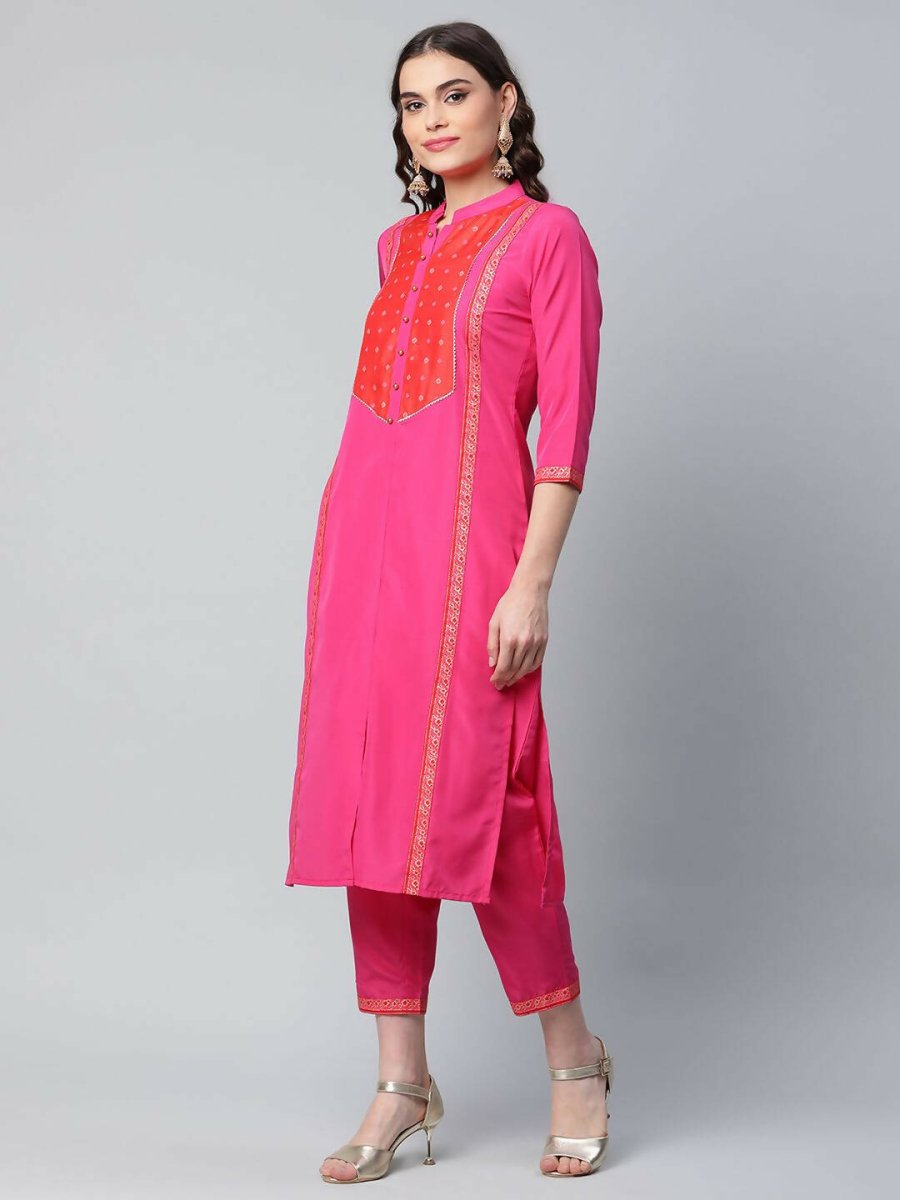 Ahalyaa Womens Pink Crepe Printed Kurta Pant Set | Grocsy