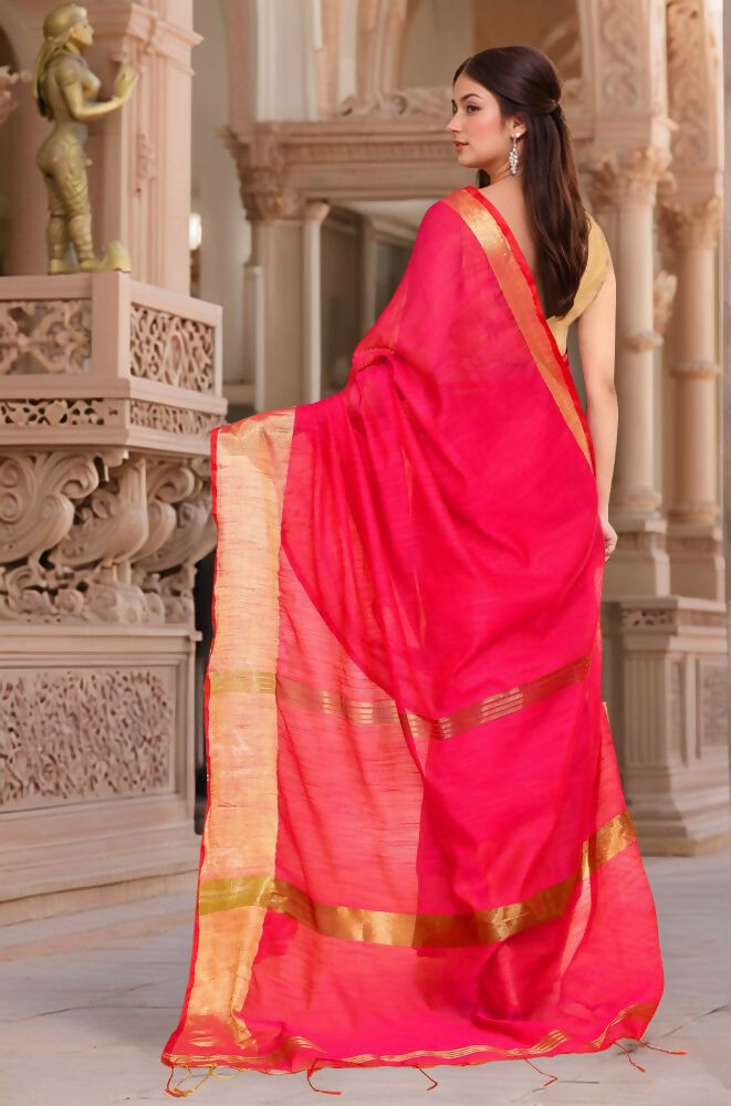 Joban Fashion Women Pink Trendy Cotton Saree | Grocsy