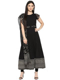 Ahalyaa Women's Black Crepe Printed Kurta With Attached Dupatta | Grocsy