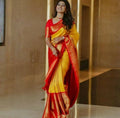 DEIANA'S Beautiful Designer Golden zari Soft Lichi Silk Saree - Yellow | Grocsy
