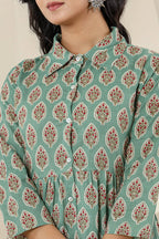 Kaajh Women's Green Printed Cotton Co-ord Set | Grocsy
