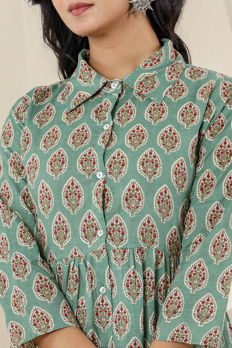 Kaajh Women's Green Printed Cotton Co-ord Set | Grocsy