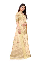 Vamika Cream Color Cotton Polyester Silk Weaving Saree | Grocsy