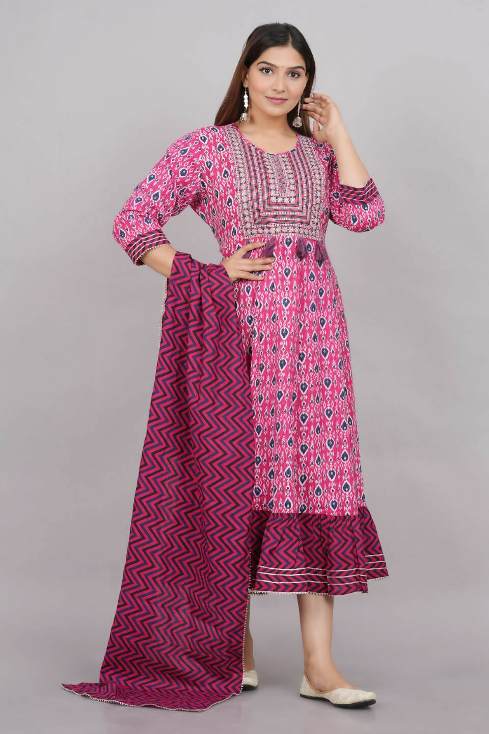 House of RP Women's Pink Cotton Kurta & Dupatta Set | Grocsy