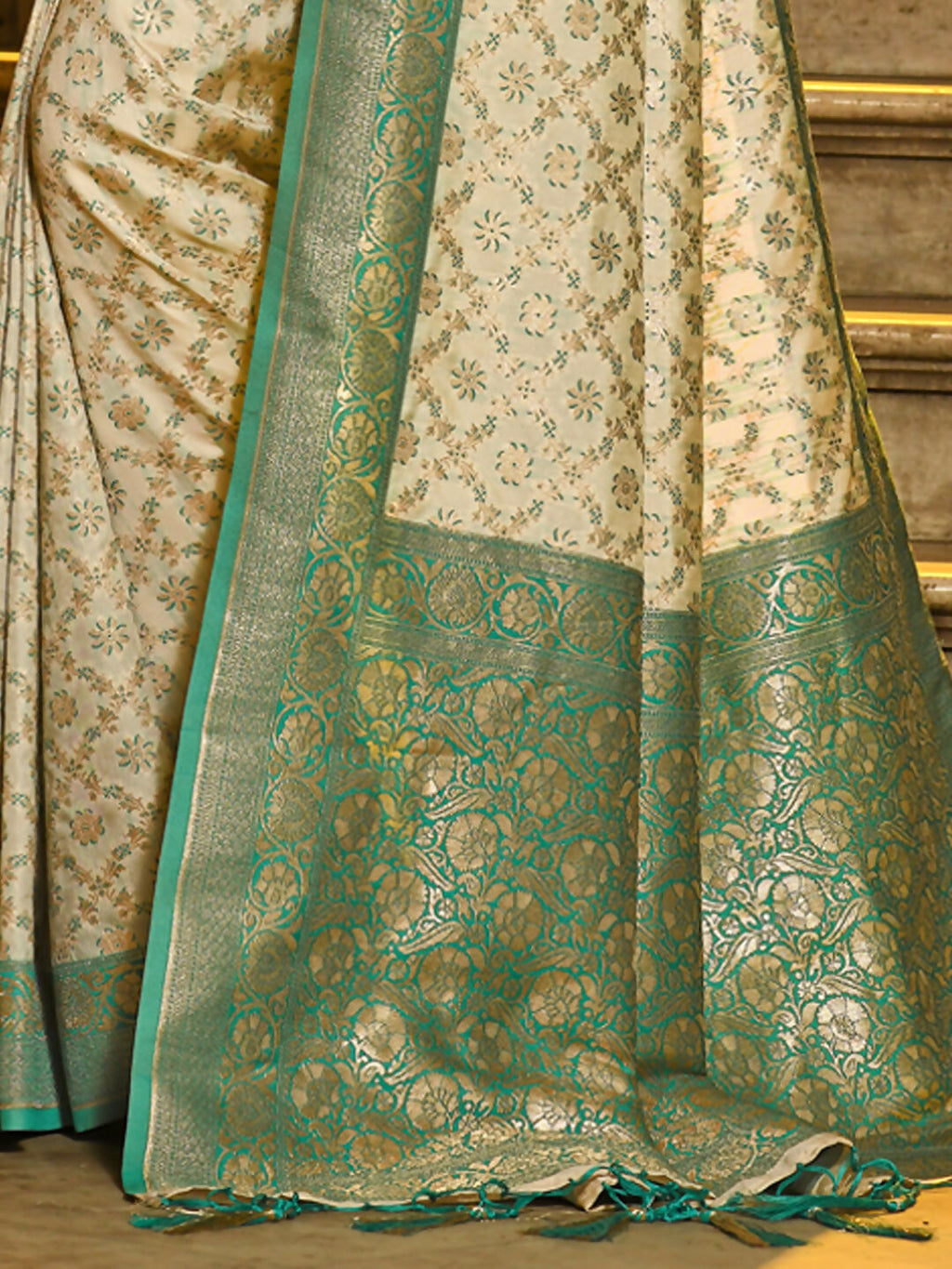 Shree Shyam Fashion Rajvastra Sea Green Banarasi Silk Saree | Grocsy