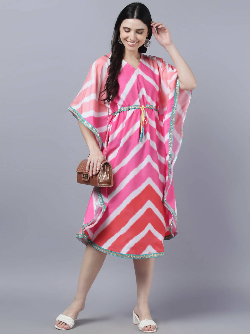 Myshka Women's Multicoloured Striped Kaftan Dress | Grocsy