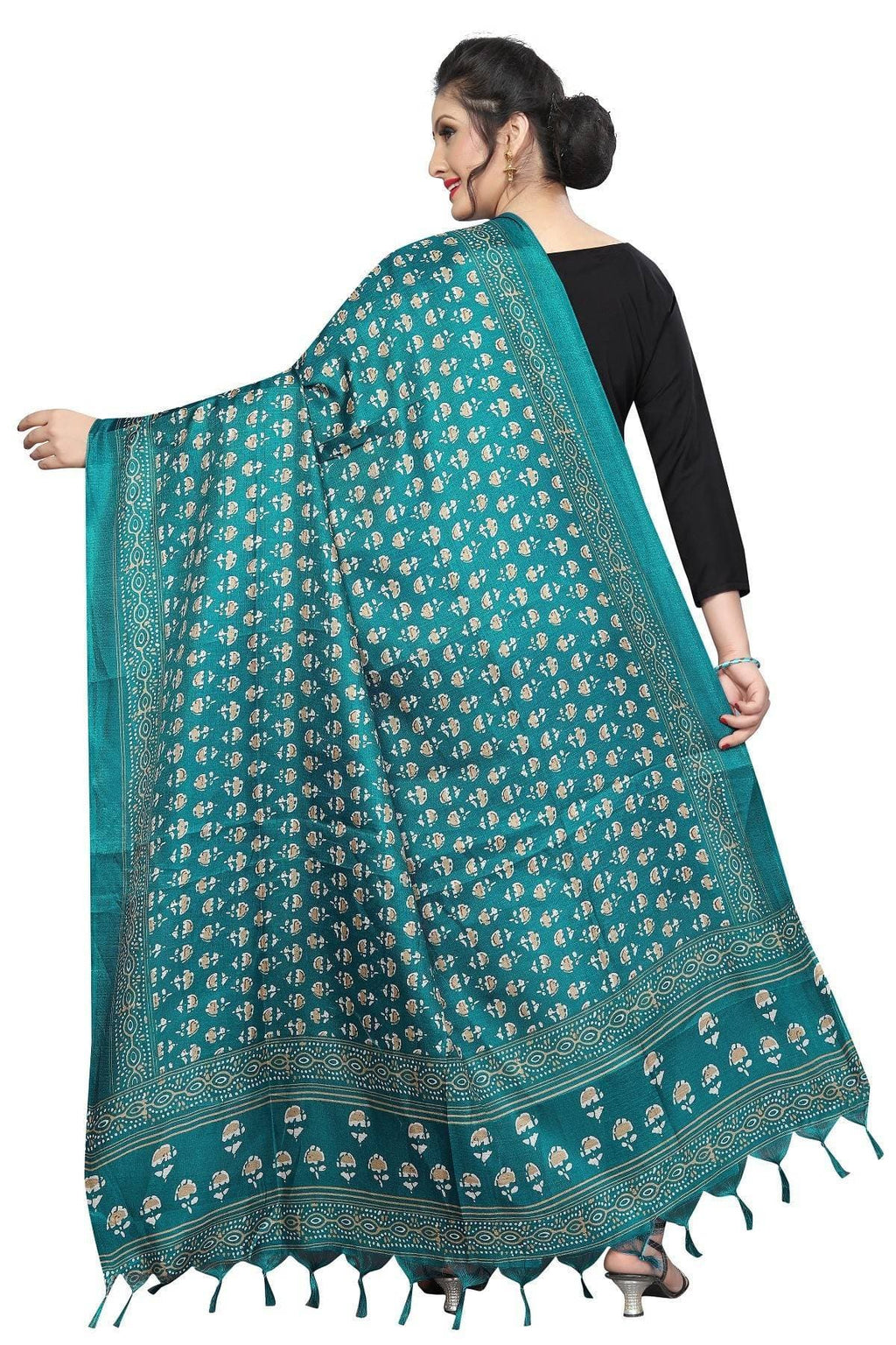 Vamika Rama Green Dot Printed Khadi Bhagalpuri Latest Dupatta | Grocsy