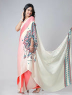 Vastranavya Coral Off White Freehand Mandalaa Print Ready to Wear Saree | Grocsy