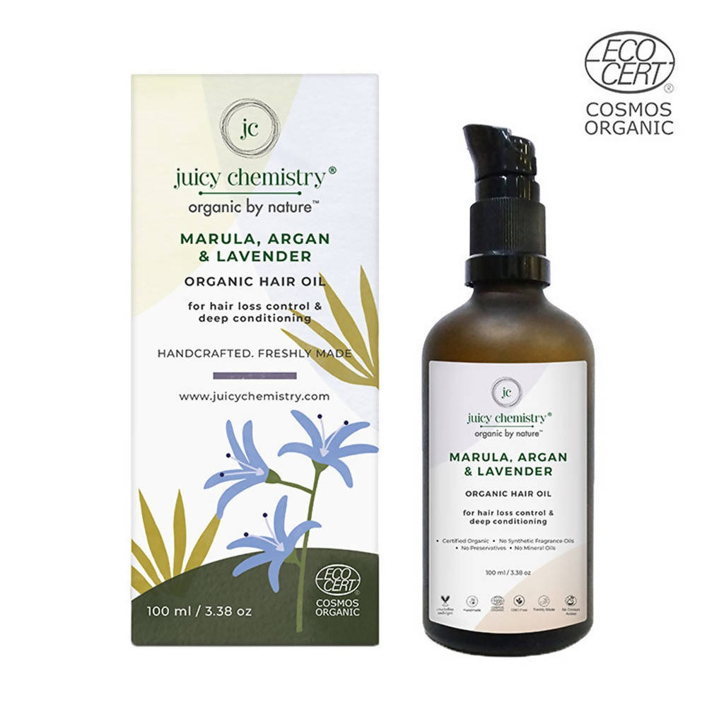 Juicy Chemistry Marula, Argan & Lavender Organic Hair Oil | Grocsy