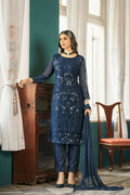 Blue Heavy Faux Georgette Embroidered Semi Stitched Suit - Dhvani | Grocsy