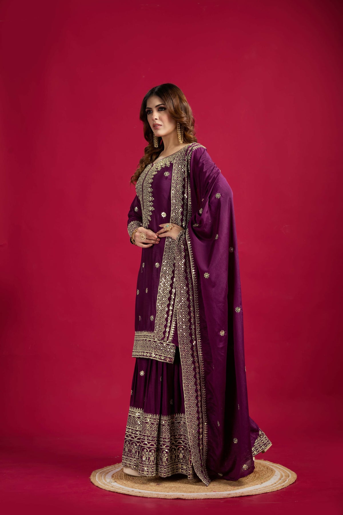 Joban Fashion Violet Kurta Set Silk Sequins , Zari, Coding & Thread Embroidered work | Grocsy