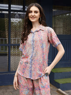 Pink Rayon Floral Printed Top with Matching Bottom - Eesha | Grocsy