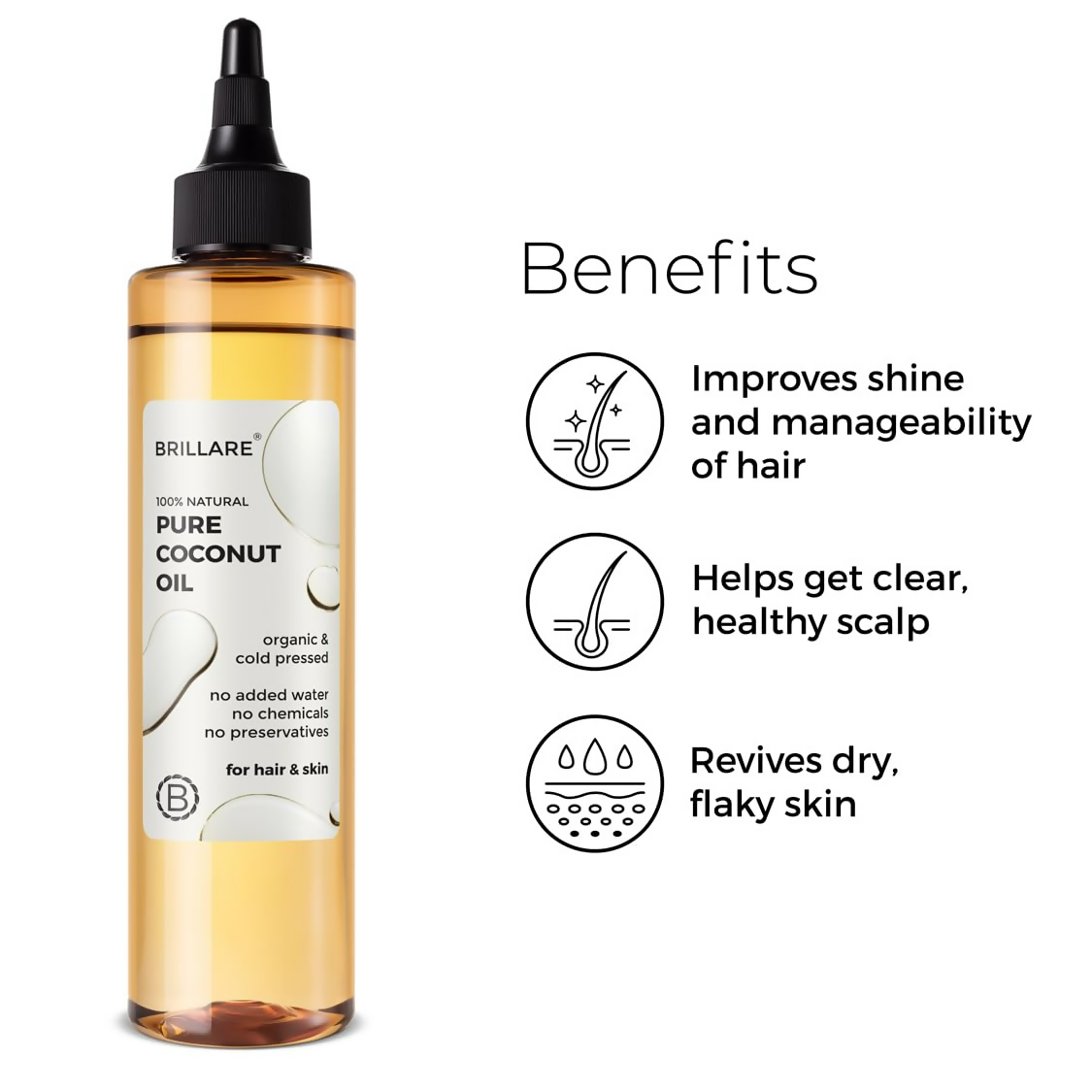 Brillare 100% Natural Pure Coconut Oil Organic & Cold Pressed Hair Oil with Zero Chemicals | Grocsy