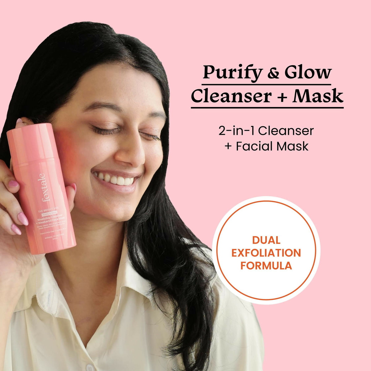 Foxtale Purify & Glow Cleanser + Mask With French Pink Clay & Sodium | Grocsy