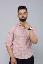 Miravan Men's Pink Pure Cotton Floral Print Slim Fit Casual Shirt | Grocsy