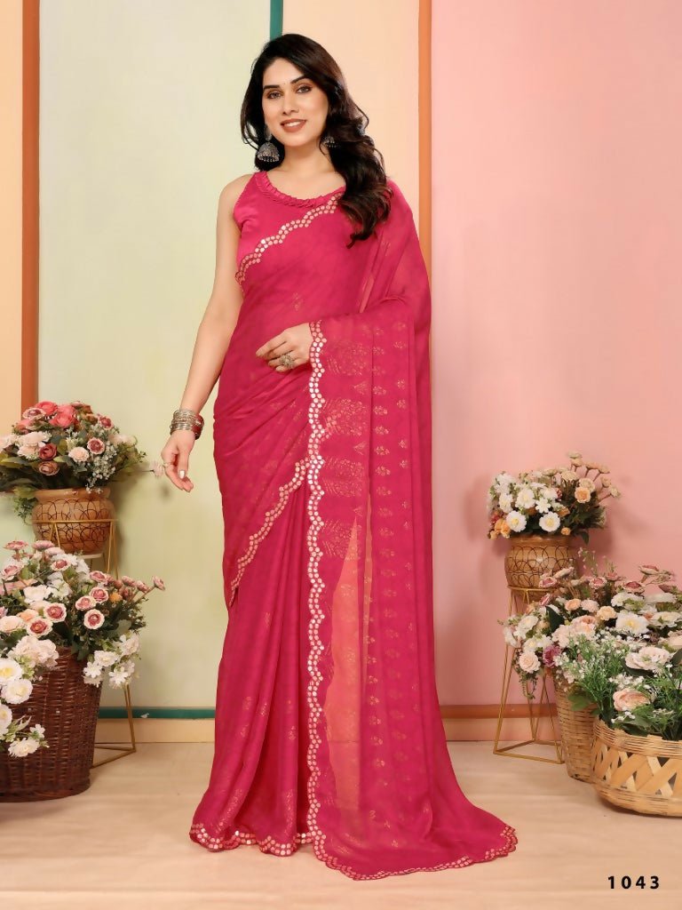 Aafreen Partywear Designer Pink White Rangoli Fancy Saree | Grocsy