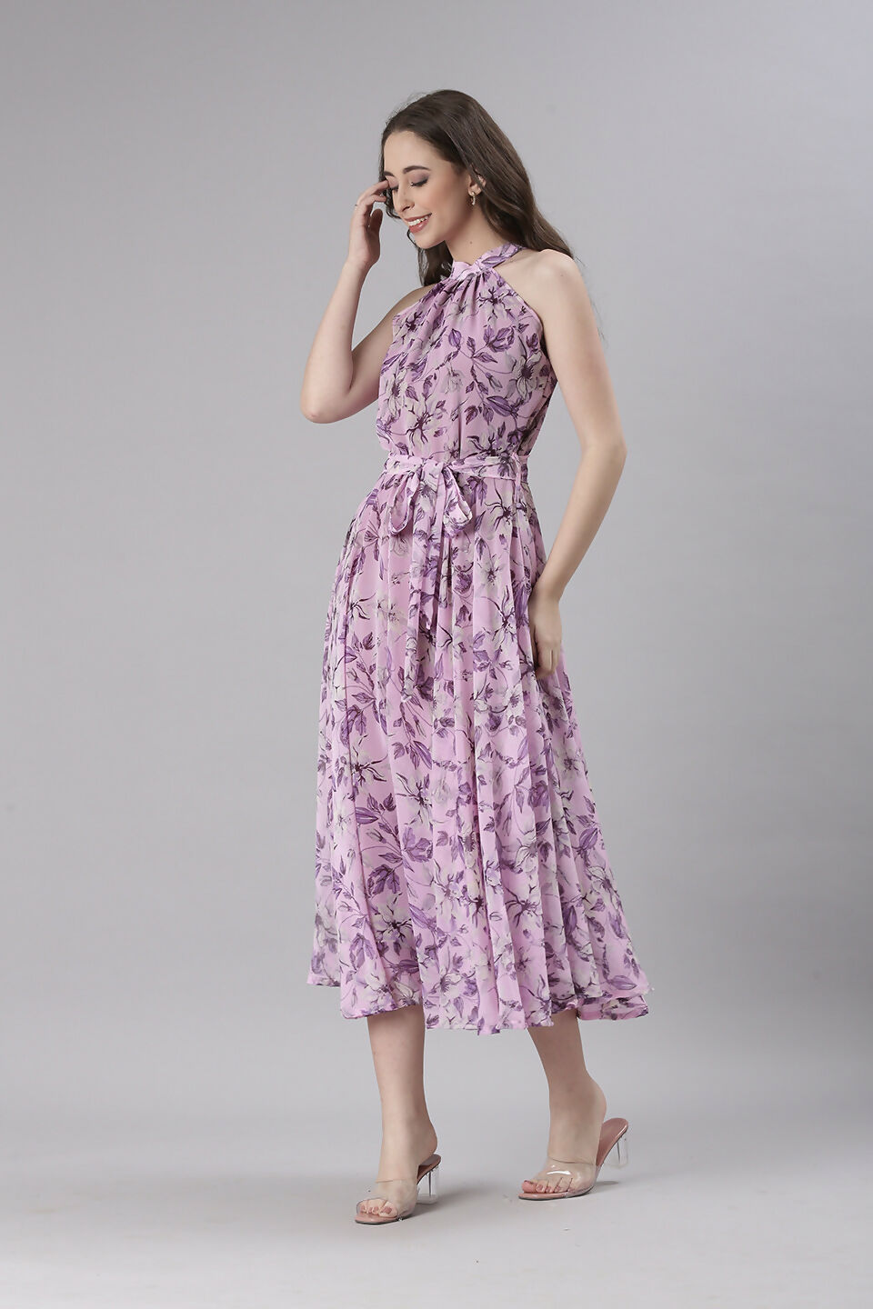 Souchii Lavender Floral Chiffon Dress -Souchii | Grocsy