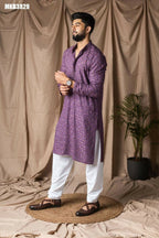 Purple Rayon Thread Embroidery Work Kurta Set - Mahotsav | Grocsy