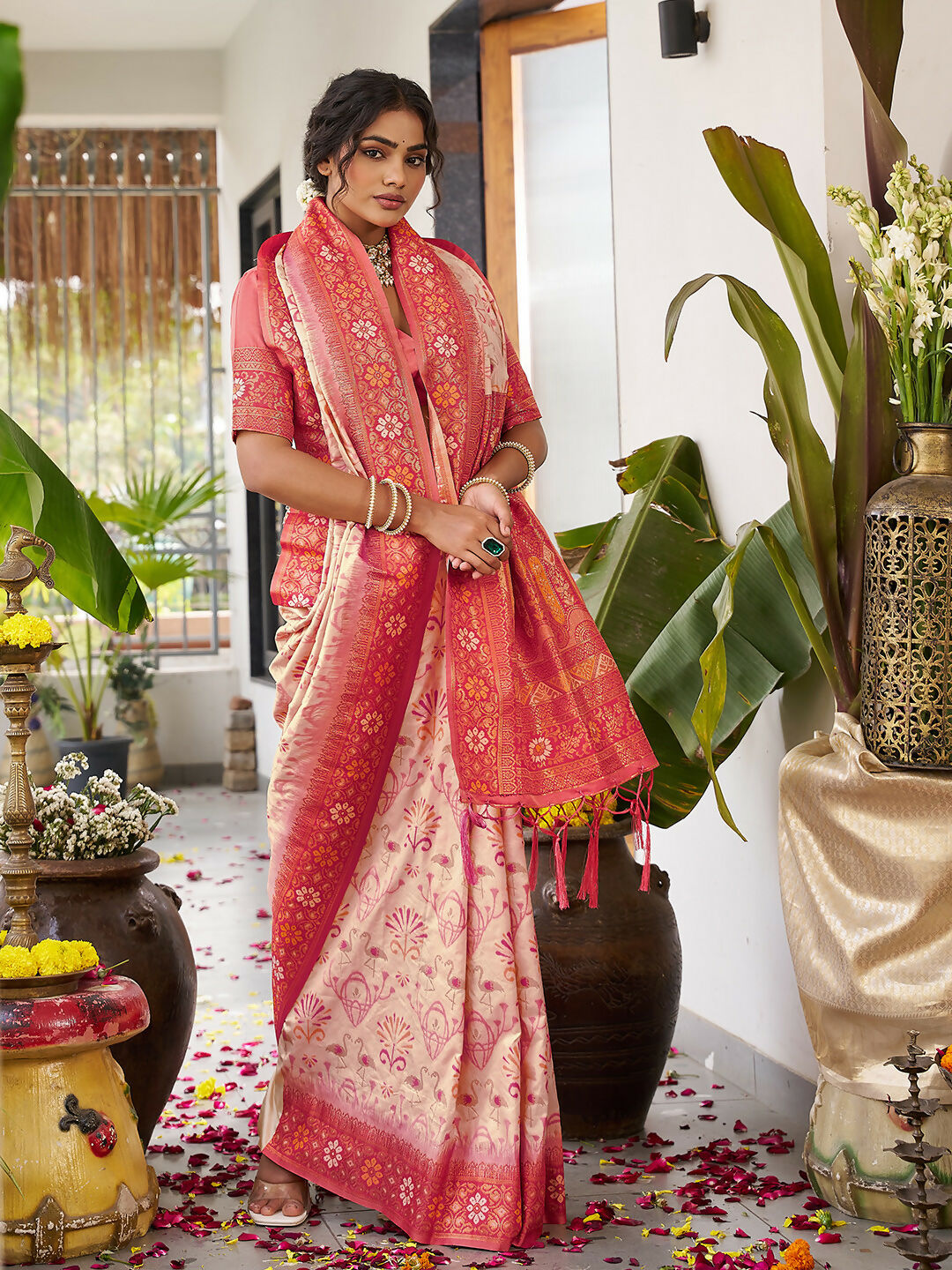 Shree Shyam Fashion Cream Soft Silk Saree | Grocsy