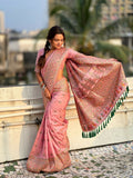 Pink Pashmina Silk Wevon Kashmiri Meenakari Designer Saree with Unstitched Blouse - Vandini | Grocsy