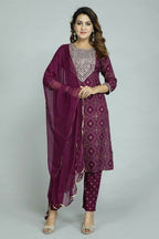 Alvano Women's Attractive And Stylish Rayon A Line Kurta With Pant And Dupatta | Grocsy