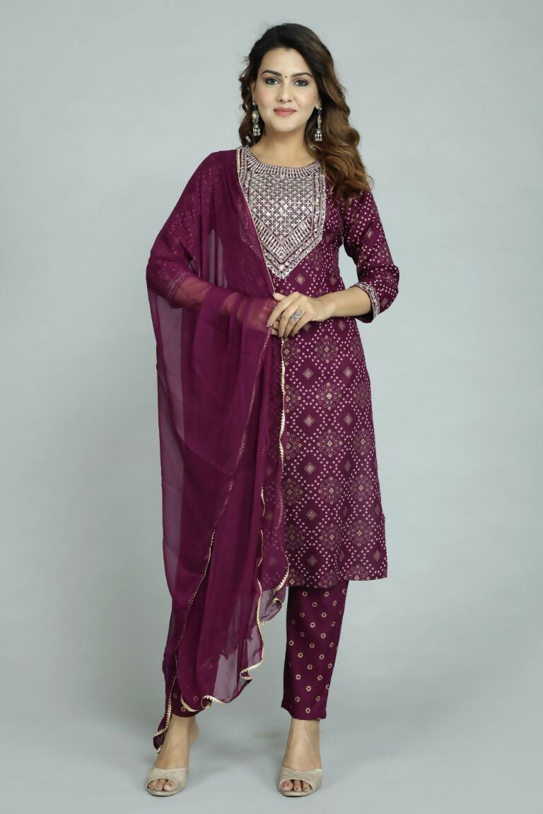 Alvano Women's Attractive And Stylish Rayon A Line Kurta With Pant And Dupatta | Grocsy