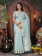 Shree Shyam Fashion Organza Sky Blue Saree | Grocsy