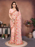 Teeya Creation New Womens Latest Wedding Wear Georgette Saree-Peach | Grocsy