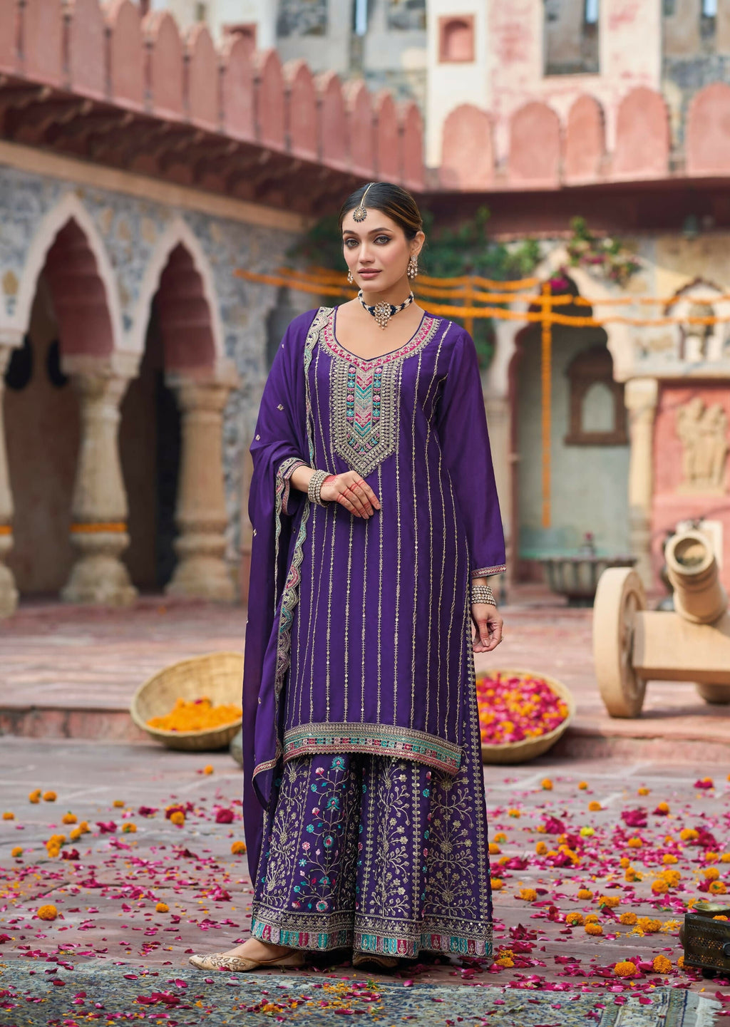 Anaita Purple Premium Embroidery Dhaga Sequin Work Ready Made Suit | Grocsy