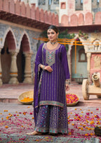 Anaita Purple Premium Embroidery Dhaga Sequin Work Ready Made Suit | Grocsy
