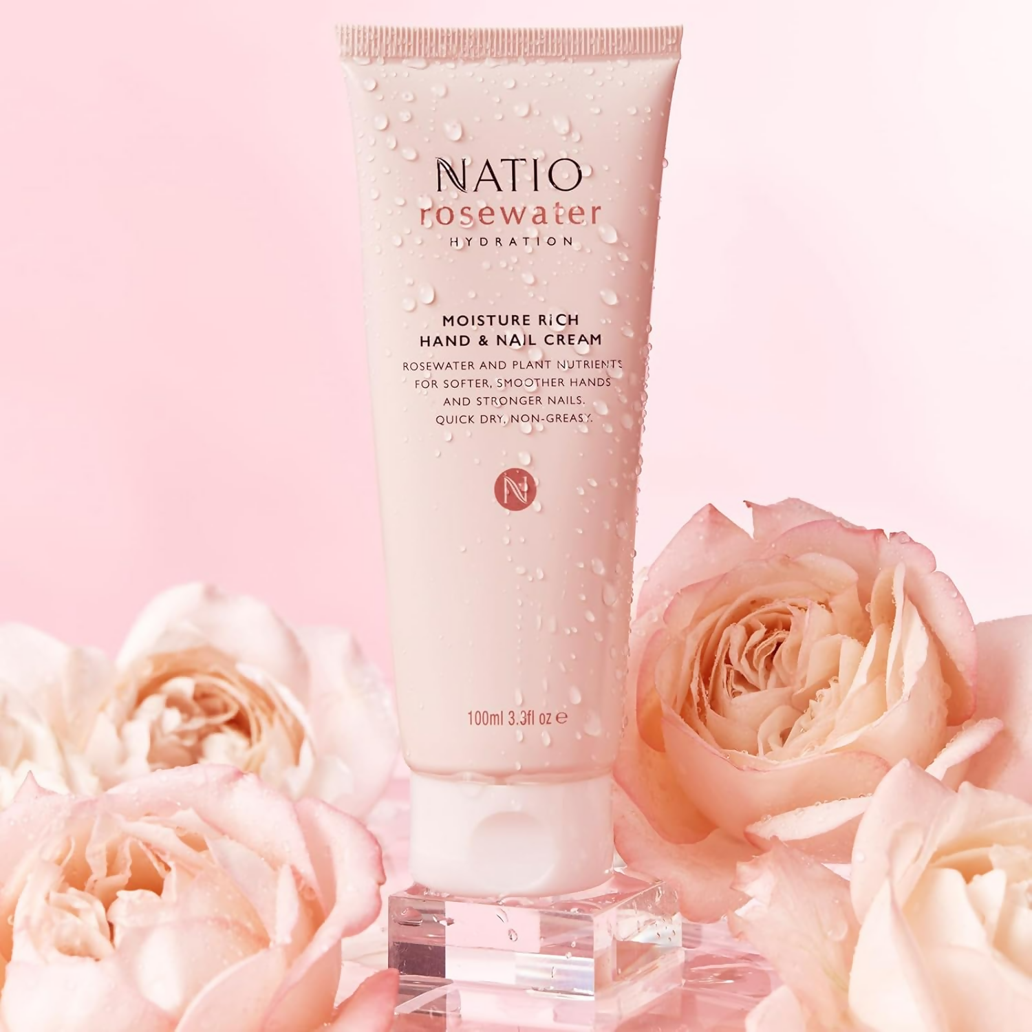 Natio Rosewater Hydration Moisture Rich Hand & Nail Cream | Grocsy