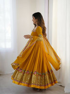 Joban Fashion Mustard Georgette Sequence Embroidery Work Readymade Kurta Set | Grocsy