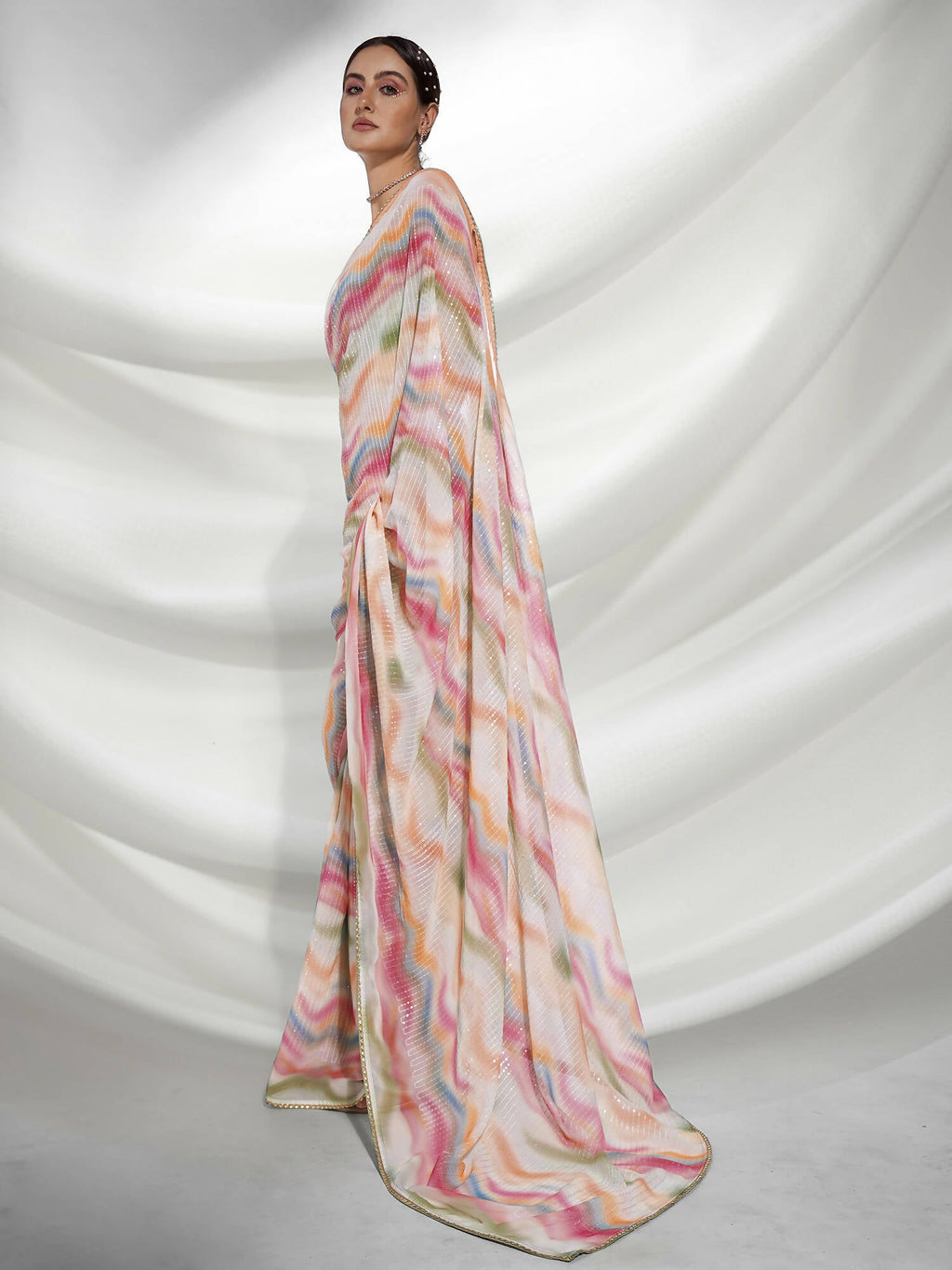 Pink Georgette Sequence Embroidery Saree With Unstitched Blouse Piece - Rajal | Grocsy