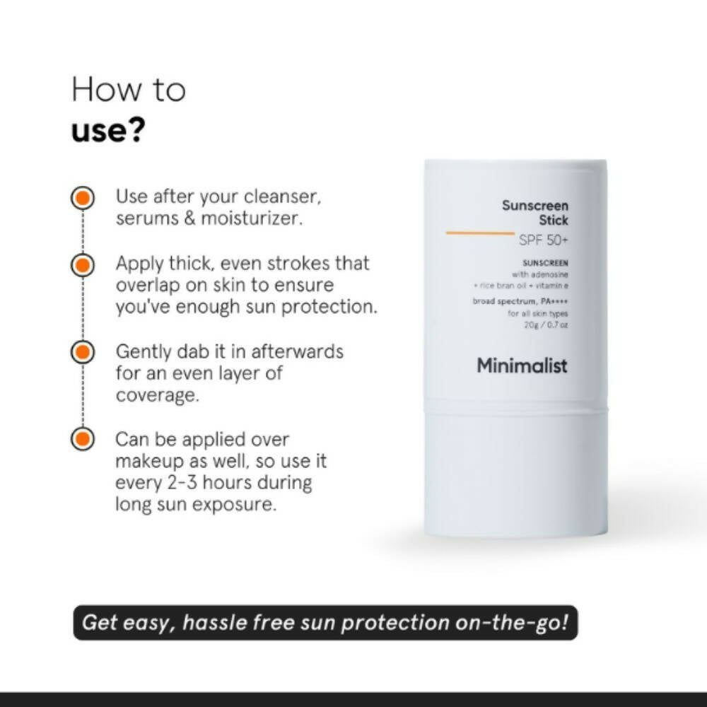 Minimalist SPF 50 Sunscreen Stick PA++++ With Adenosine, Rice Bran Oil & Vitamin E | Grocsy