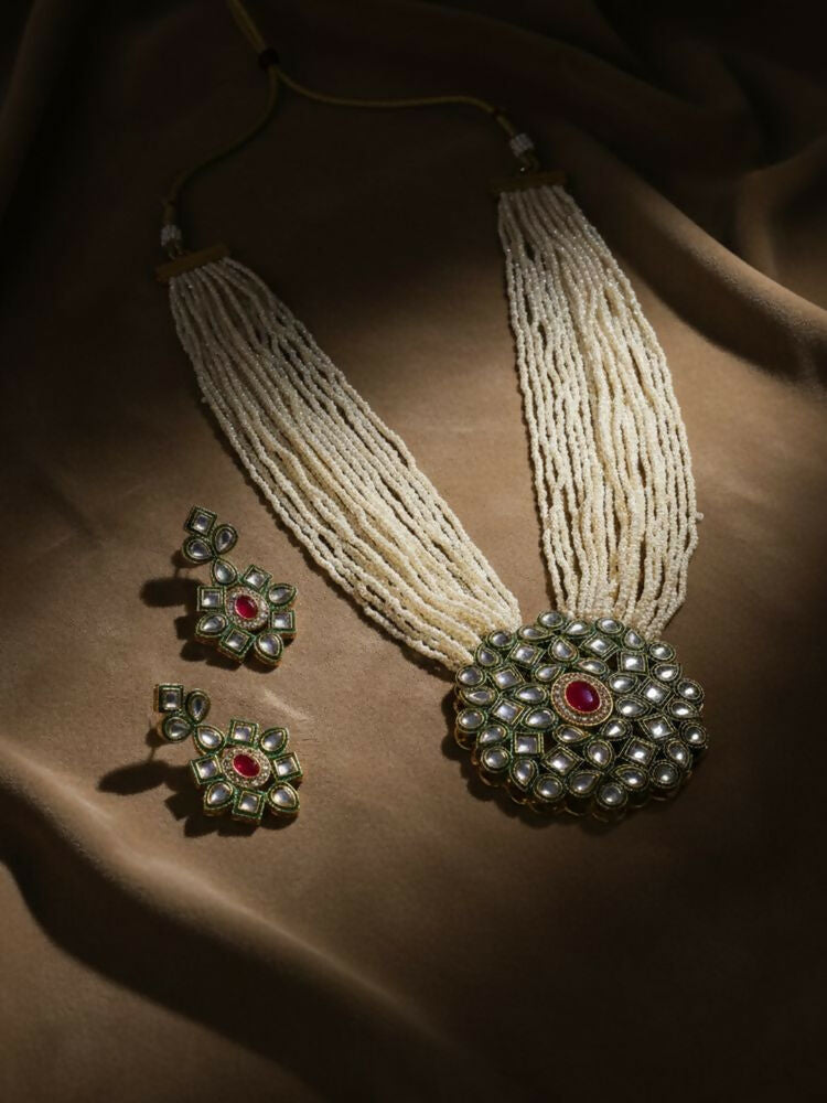 NVR Women Gold Plated White Kundan Jewellery Set | Grocsy