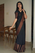DEIANA'S Beautiful Designer Golden zari Soft Lichi Silk Saree - Black | Grocsy