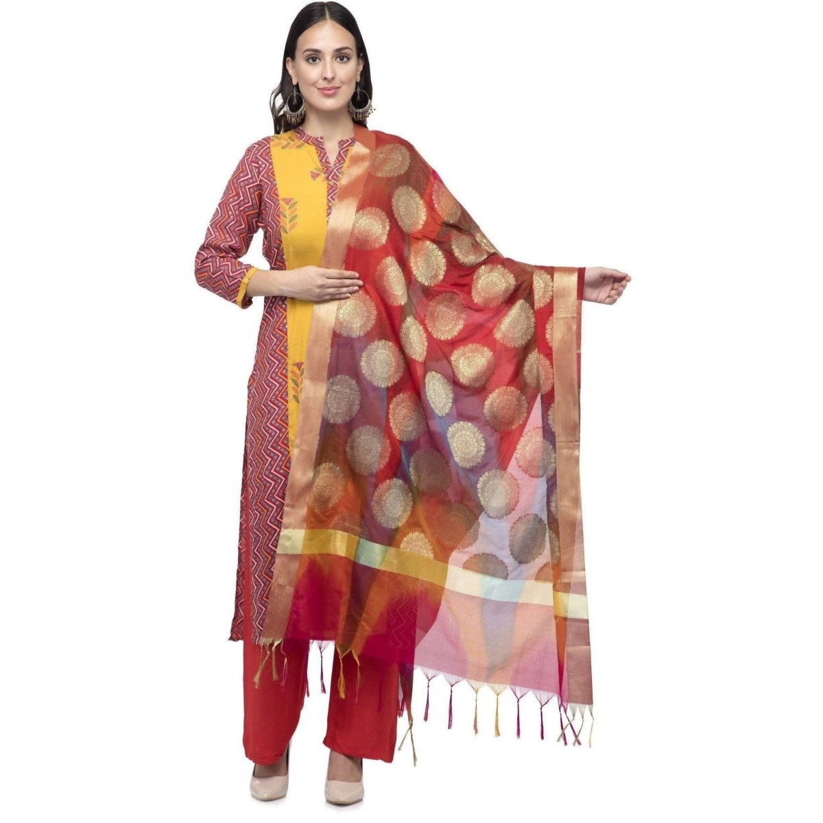A R Silk Women's Vanarsi Silk Zari Embroidery With Rainbow Colour Multi Rainbow Fancy Dupatta | Grocsy