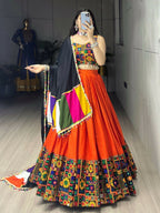 Yash Enterprise Orange Rayon Cotton Embroidery Semi Stitched Navratri Chaniya Choli | Grocsy