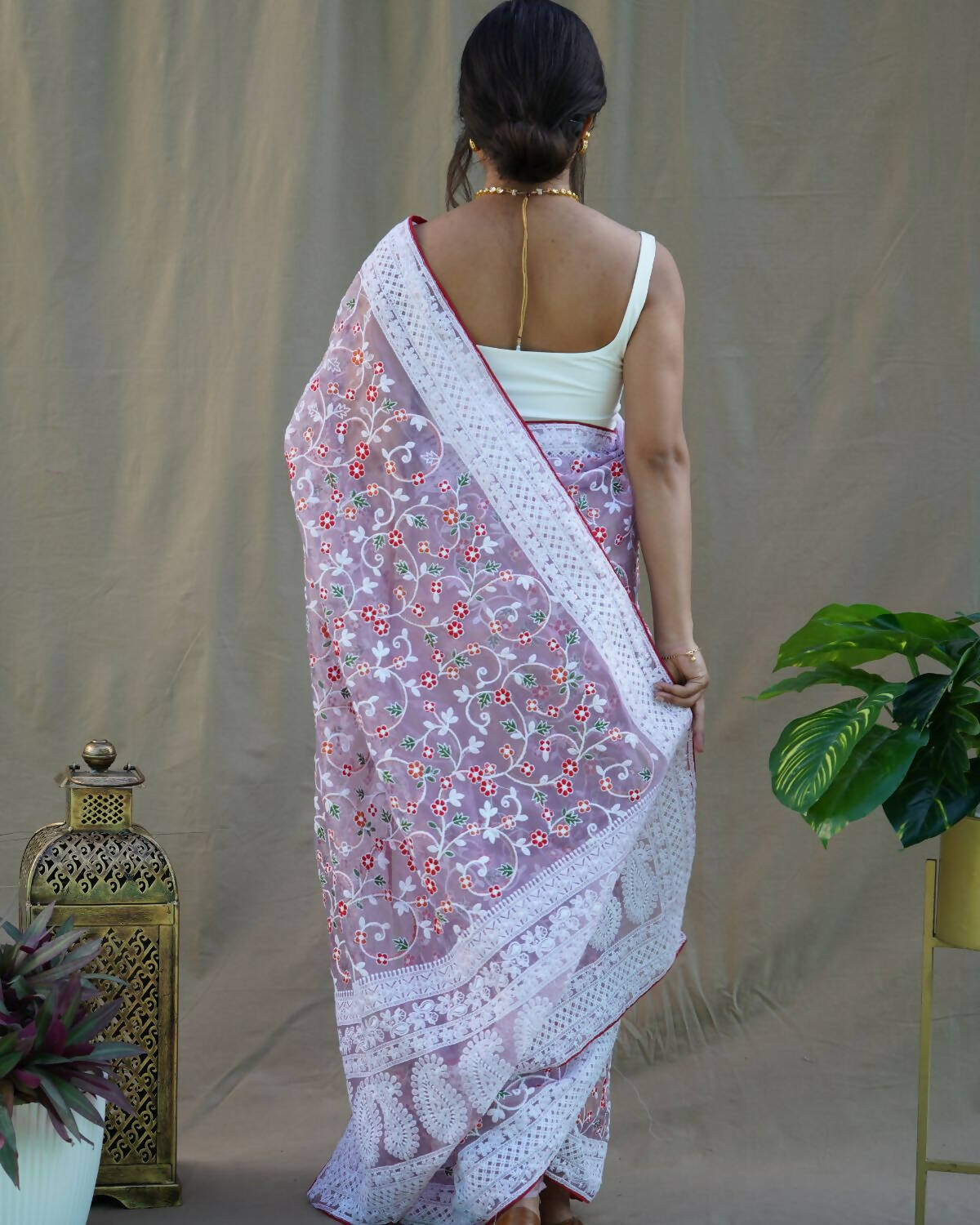 Vamsee Purple Organza Saree | Grocsy