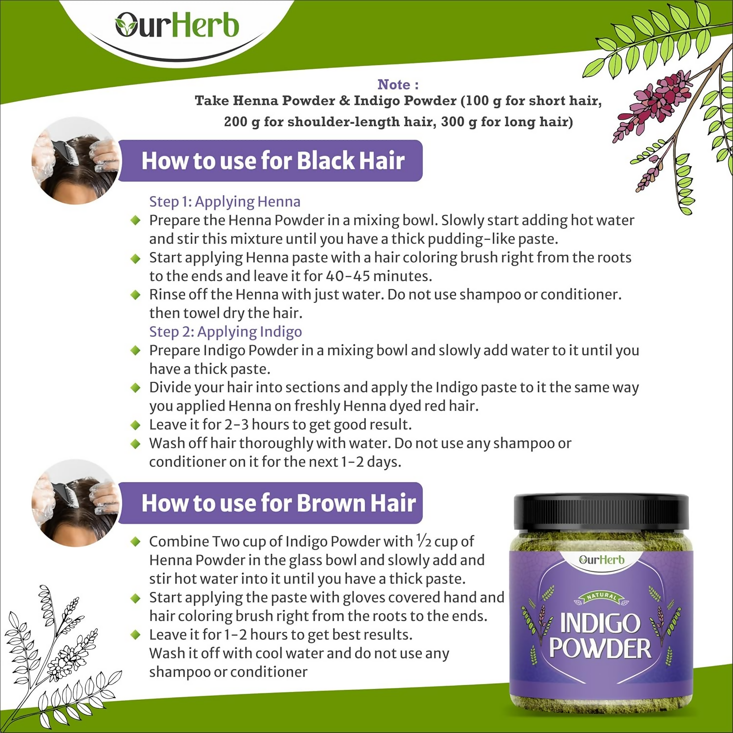 OurHerb Pure & Organic Indigo Leaves Powder For Black Hair Colour | Grocsy