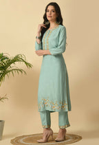 Joban Fashion Sea Green Cotton Rayon Kurta Set | Grocsy