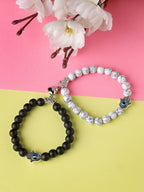 NVR Men & Women Set of 2 Black & White Marbel Crystal Bracelet | Grocsy
