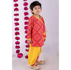 Little Bansi Boys Red and yellow Color Jaipuri Ambi Angrakha Kurta with Dhoti | Grocsy