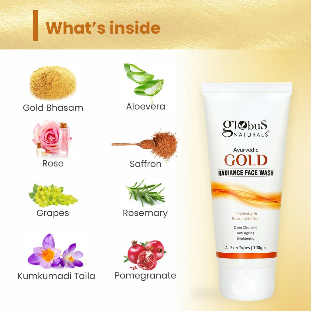 Globus Naturals Gold Radiance Anti Ageing & Brightening Face Wash | Grocsy