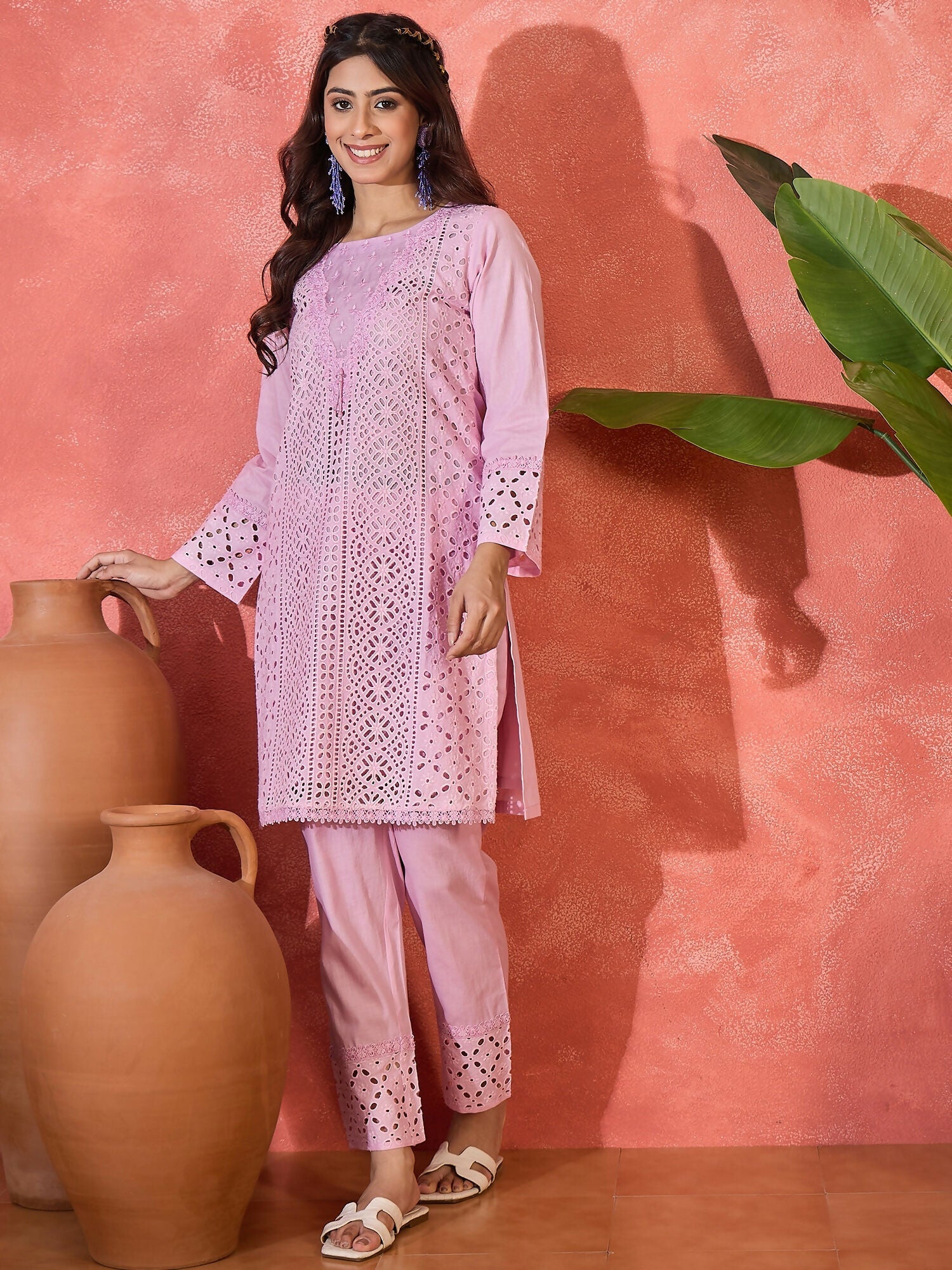 Joban Fashion Embroidery Pink Pure Cotton Cord Set | Grocsy