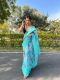 Vamsee Sky Blue Organza Saree | Grocsy