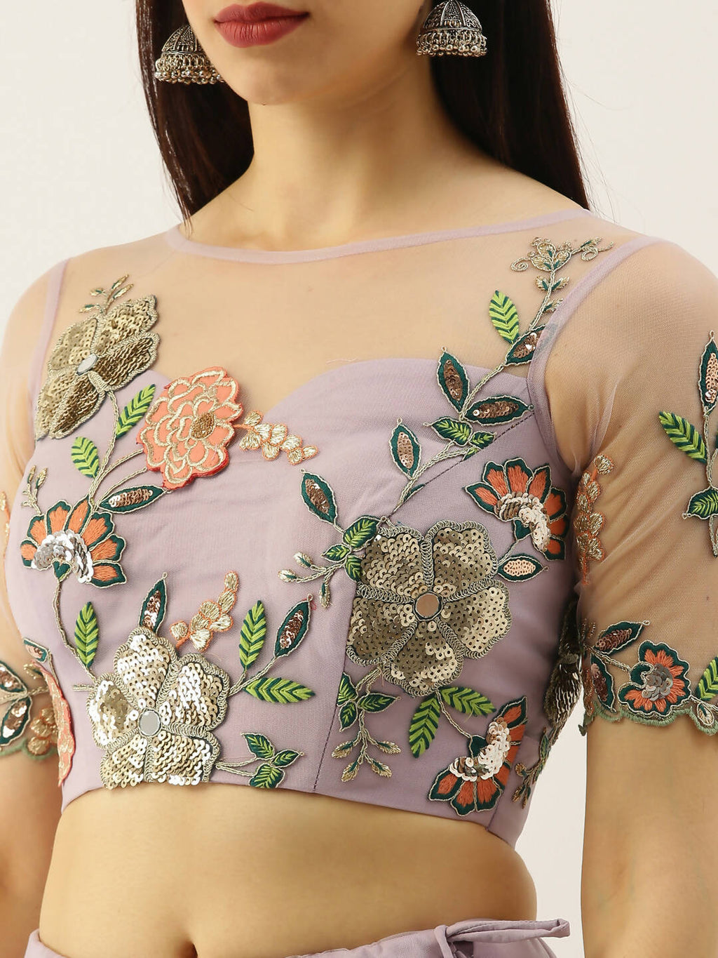 House of Panchhi Lavender - Net Embroidered Sequence Lehenga | Grocsy