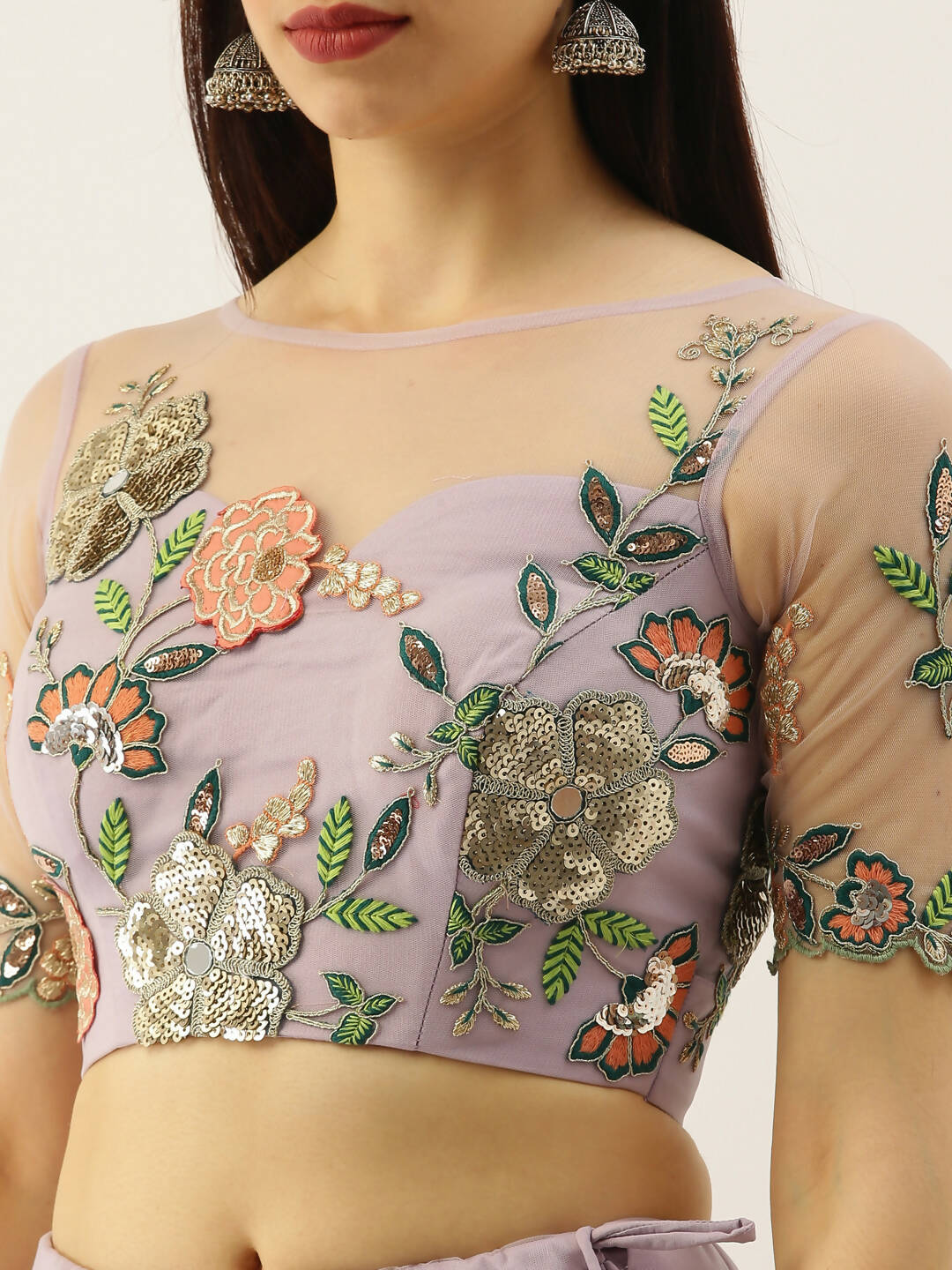 House of Panchhi Lavender - Net Embroidered Sequence Lehenga | Grocsy